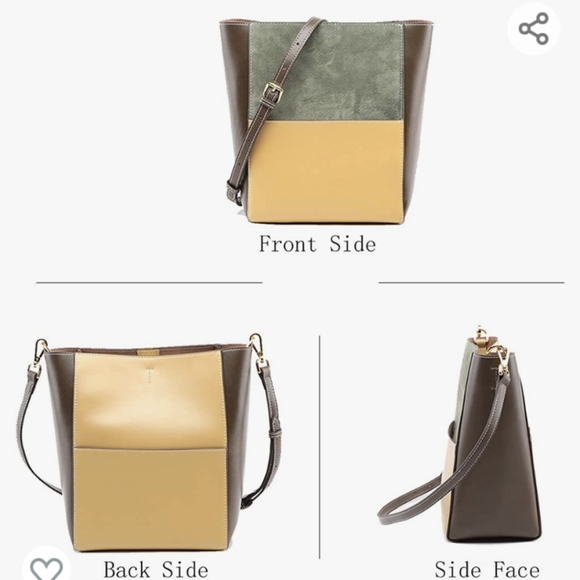 NWT! Genuine Leather Minimalist Color Block Tote Bucket Bag Olive🔥HP 3-23-24🔥 - Picture 3 of 10